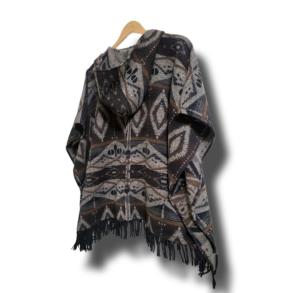 🌿Artisan Crafted Women's Medium Boho Hooded Cape Fringed Cardigan - Picture 9 of 12